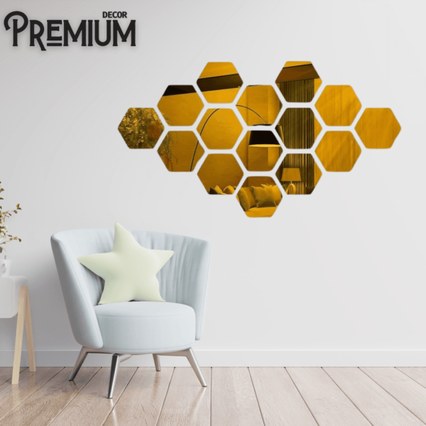 Acrylic Mirror Hexagone Golden Wall Decor