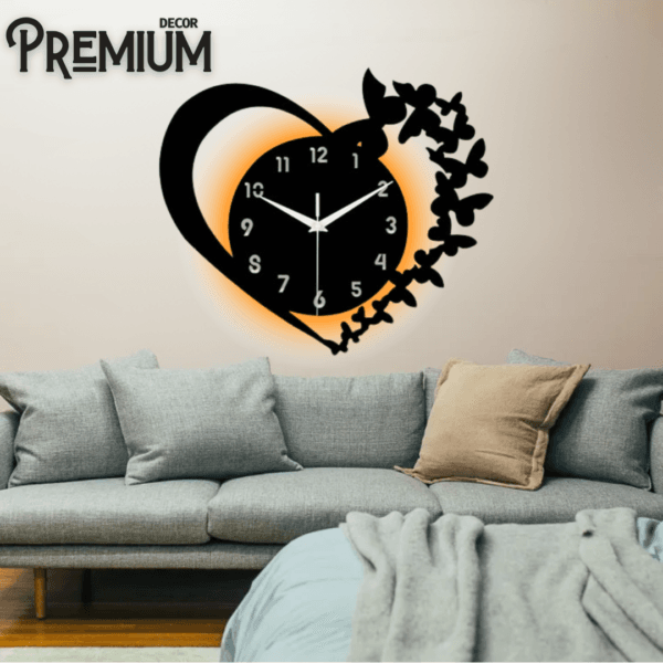 Heart Wooden Wall Clock ( With Light )
