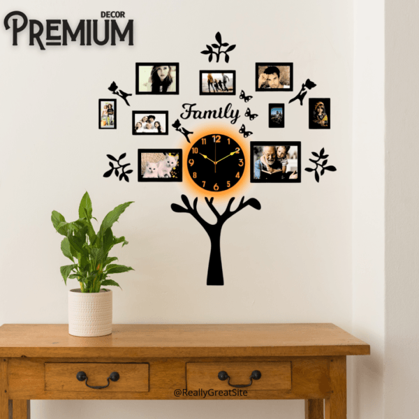 Family Tree Wooden Wall Clock ( With Light )