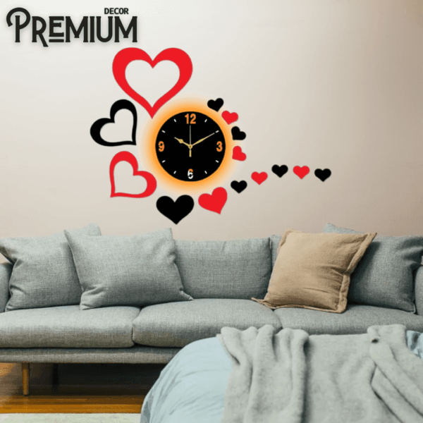 Red Heart Wooden Wall Clock ( With Light )